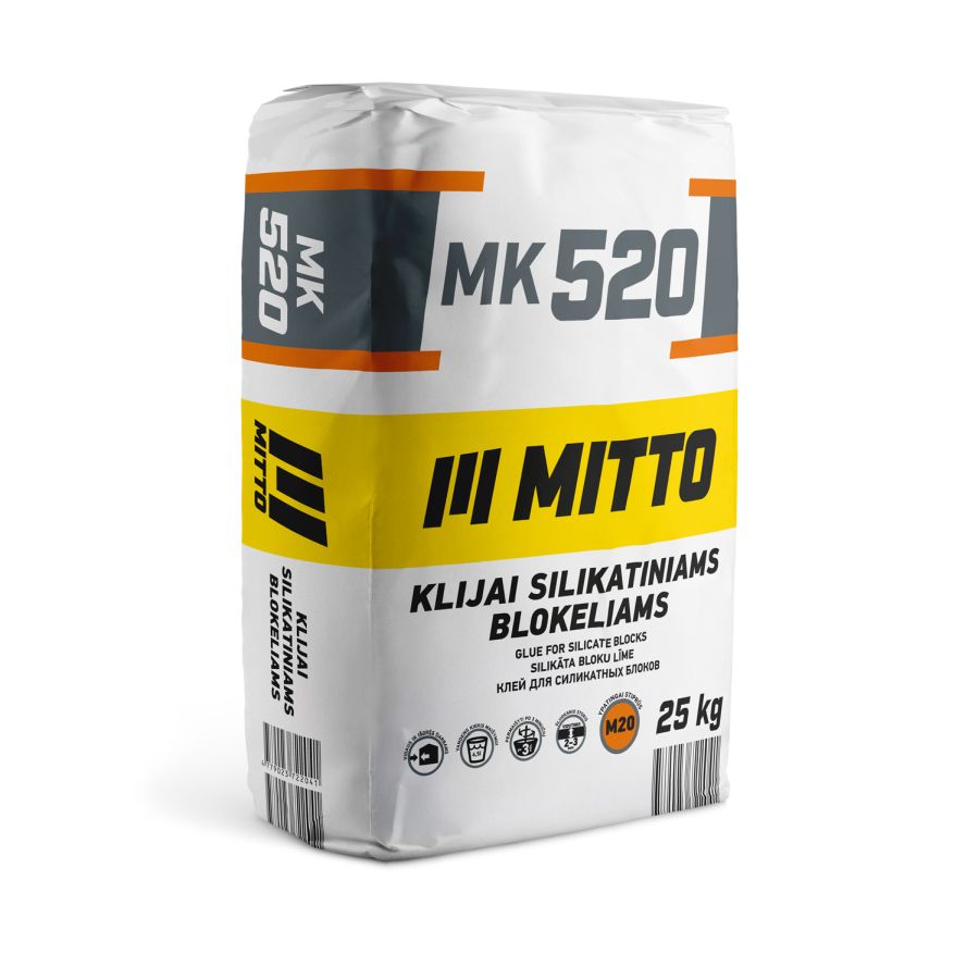 Klijai silikatiniams blokeliams MITTO MK520, stiprumo klasė M20, 25 kg